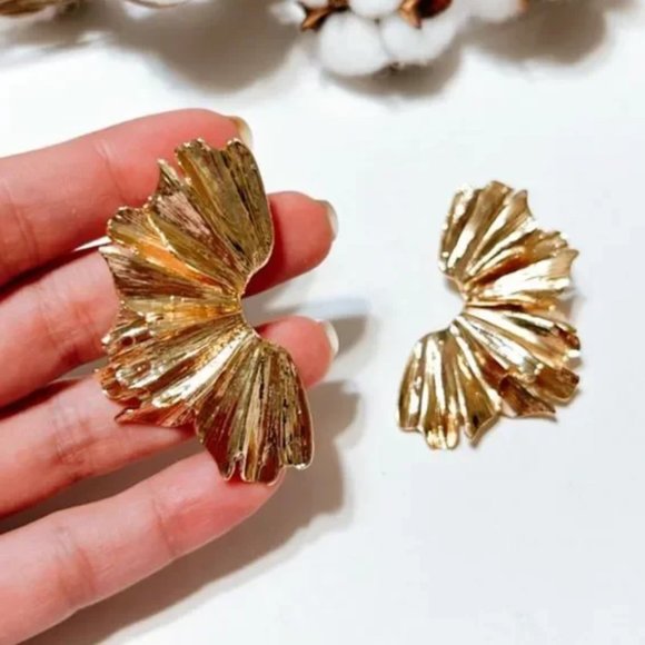 Gold Flowers Statement Earrings - Picture 5 of 6